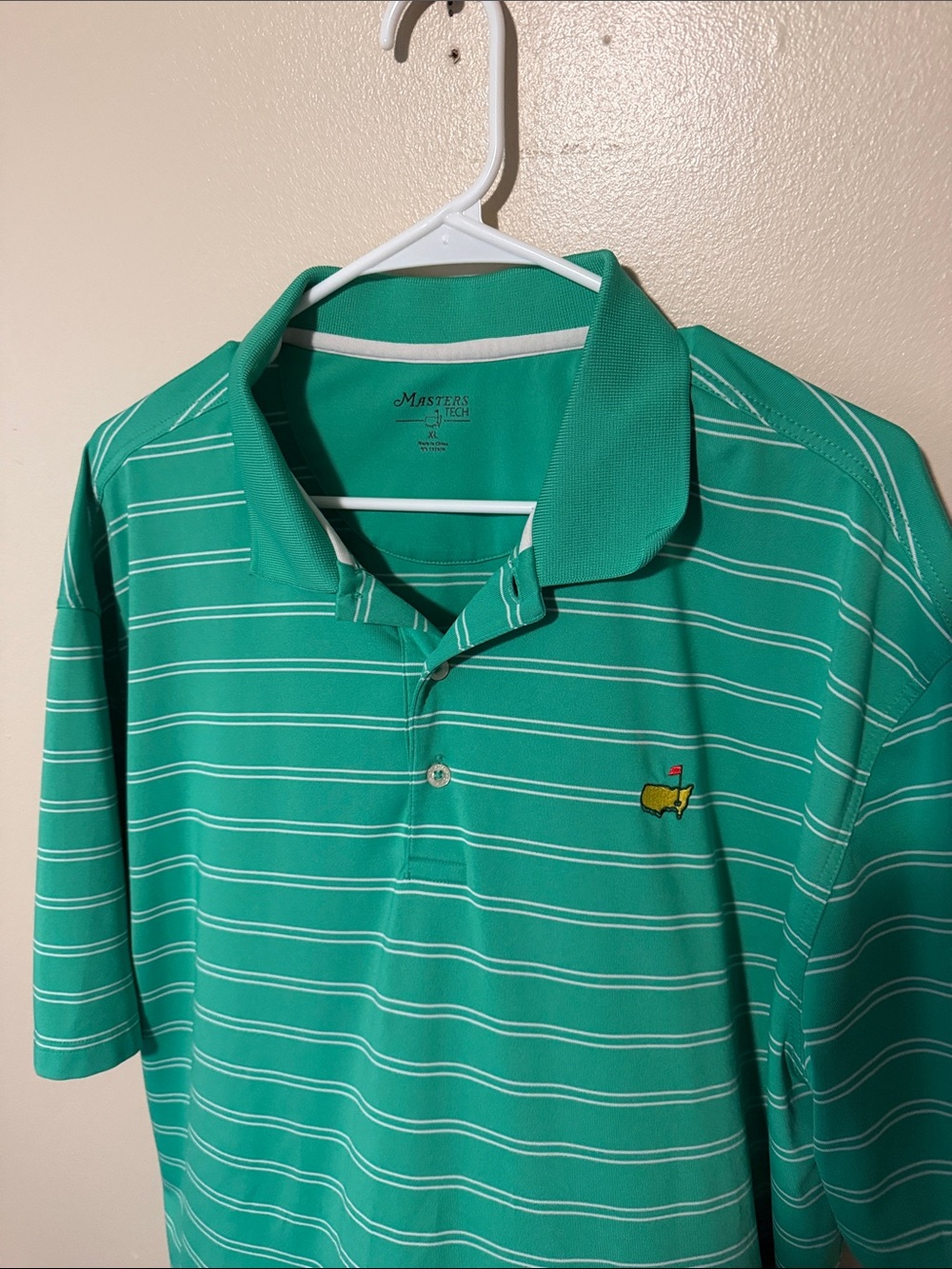 Masters Green Striped Polo with Embroidered Logo